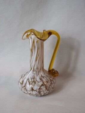 Handblown Amber and White Splatter Glass Pitcher